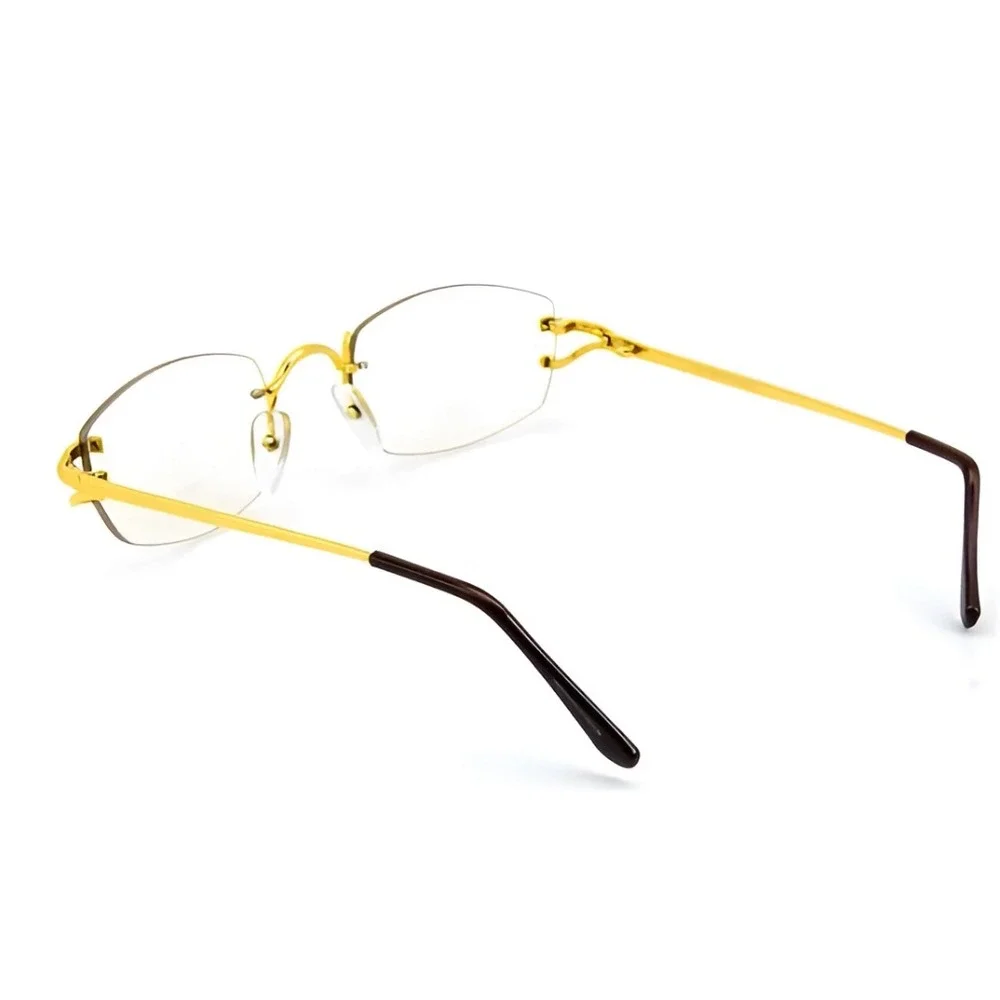 Rimless Sunglasses Gold Frame‎ Rectangle Lens Fashion Eyewear Men